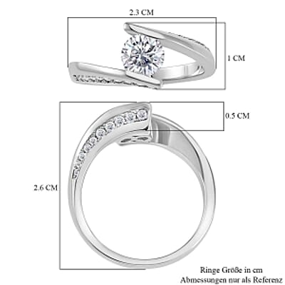 Moissanite 0.97 ctw Ring in Rhodium Over Sterling Silver (Size 10)
