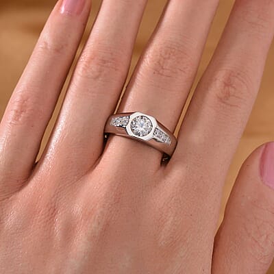 Moissanite 1.00 ctw Ring in Rhodium Over Sterling Silver (Size 5.5)