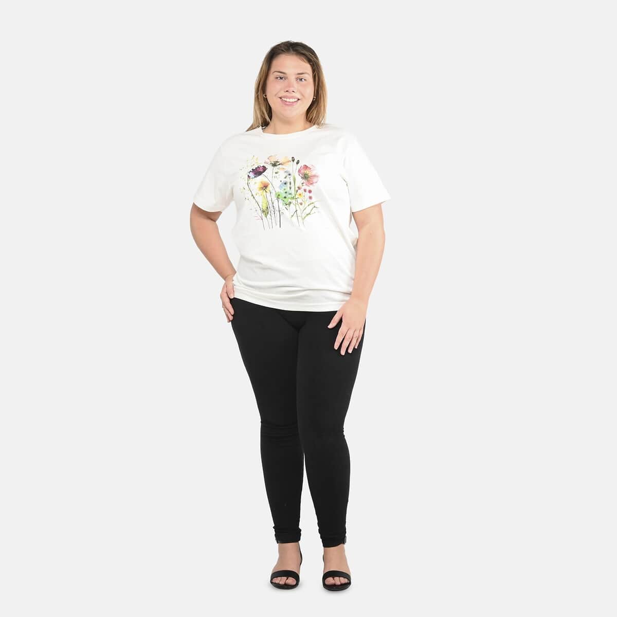 White 100% Cotton Floral Print T-Shirt (S-L) image number 0