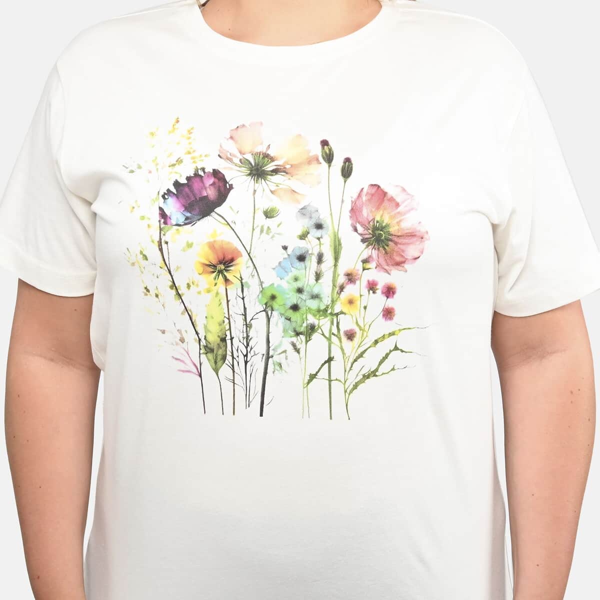 White 100% Cotton Floral Print T-Shirt (S-L) image number 3