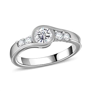 Moissanite 0.74 ctw Ring in Rhodium Over Sterling Silver (Size 6.5)