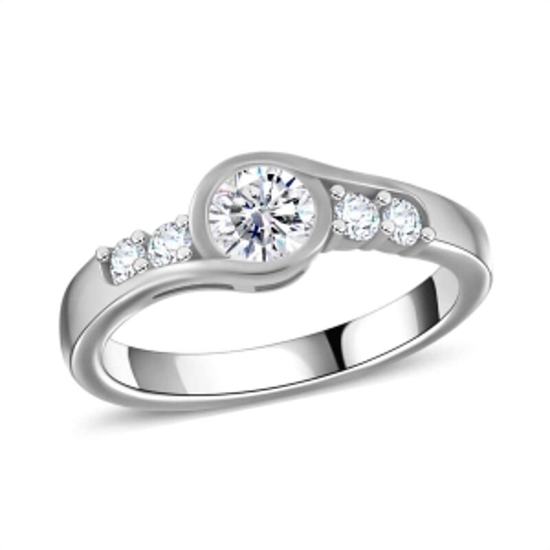 Moissanite 0.74 ctw Ring in Rhodium Over Sterling Silver (Size 6.5)