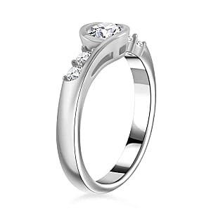 Moissanite 0.74 ctw Ring in Rhodium Over Sterling Silver (Size 6.5)