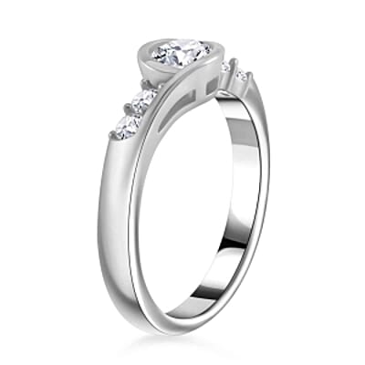 Moissanite 0.74 ctw Ring in Rhodium Over Sterling Silver (Size 6.5)