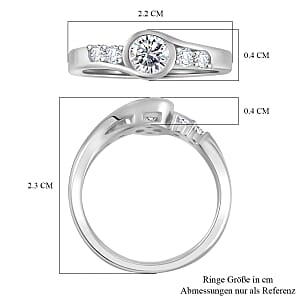 Moissanite 0.74 ctw Ring in Rhodium Over Sterling Silver (Size 6.5)