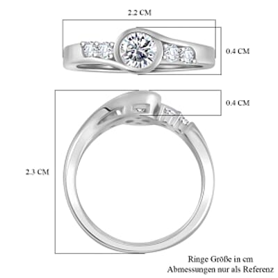 Moissanite 0.74 ctw Ring in Rhodium Over Sterling Silver (Size 6.5)