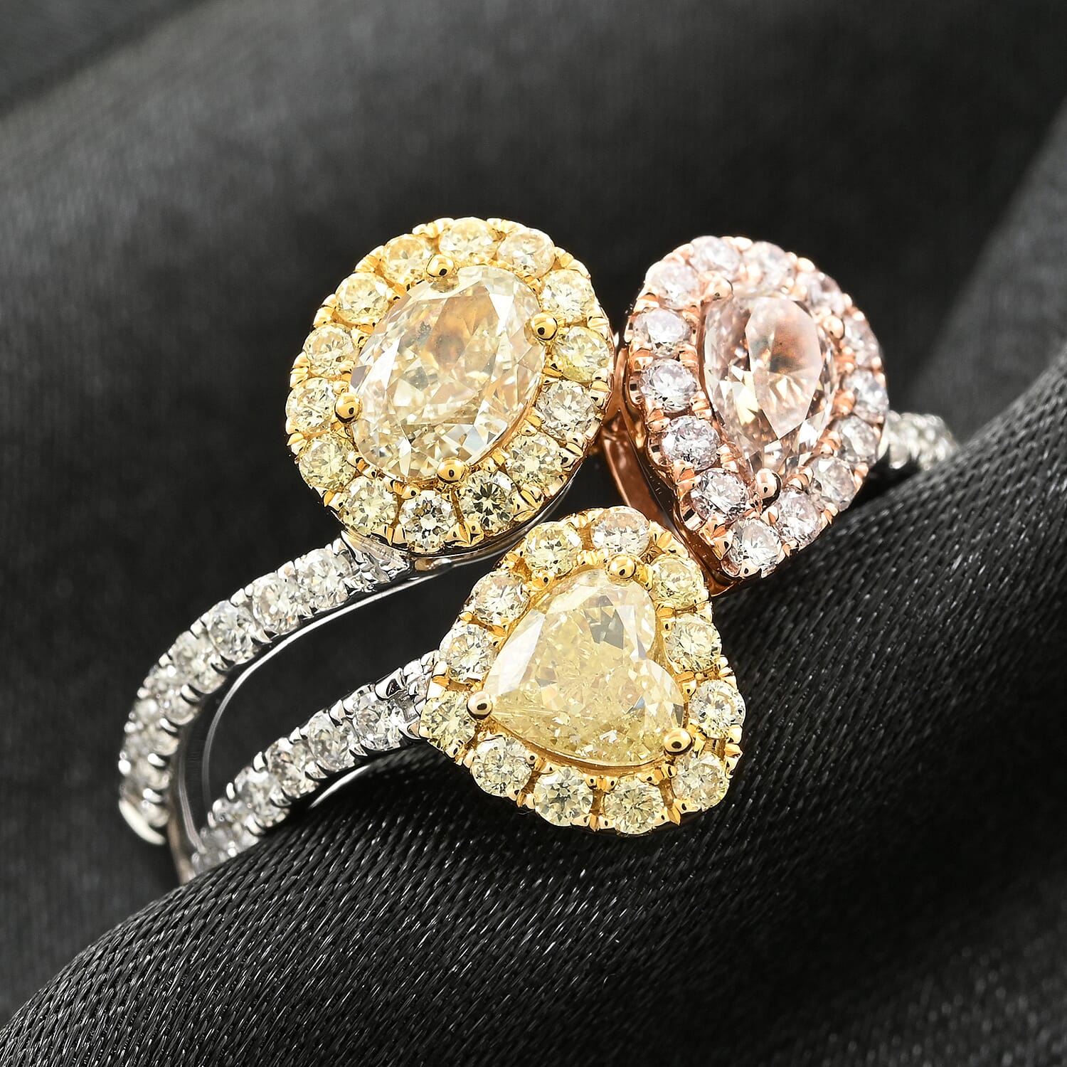 Modani 14K Yellow, White and Rose Gold SI2-SI3 Natural Pink, Yellow and White Diamond Ring (Size 10.0) (Del. in 10-12 Days) 1.50 ctw