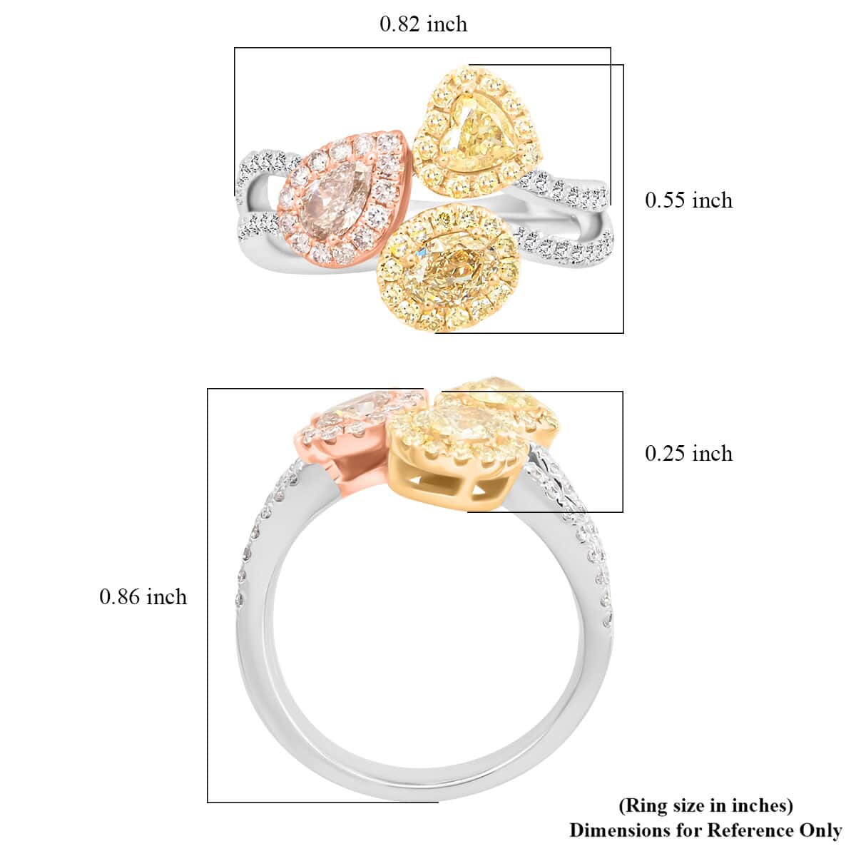 Modani 14K Yellow, White and Rose Gold Natural Pink, Yellow and White Diamond (SI2-SI3) Ring (Size 10.0) (Del. in 10-12 Days) 1.50 ctw image number 5