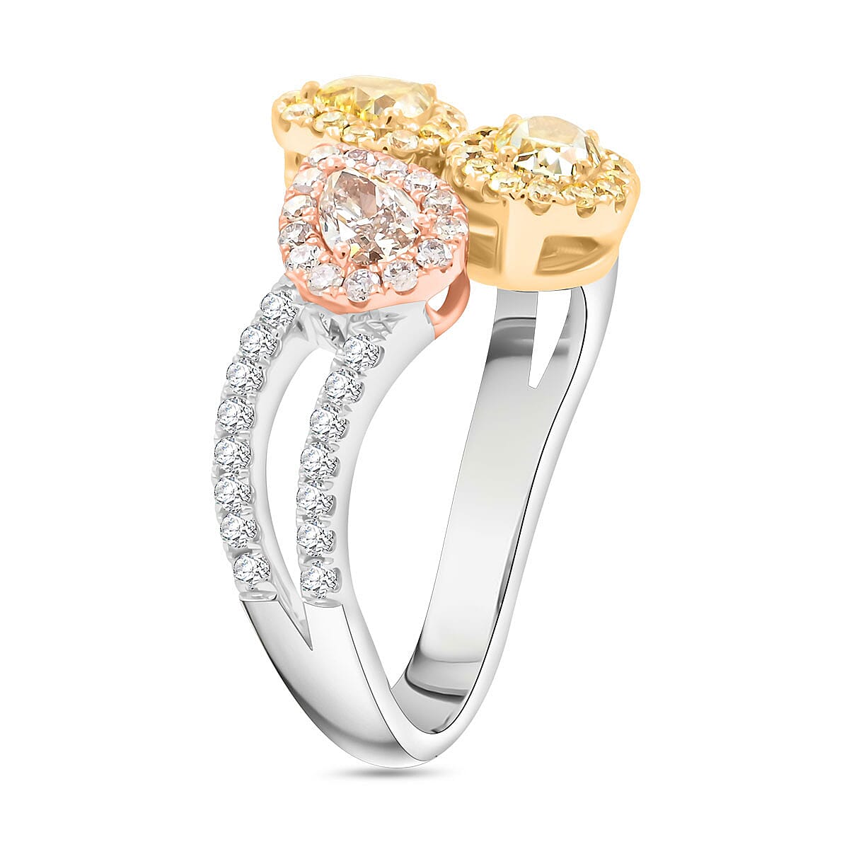 Modani 14K Yellow, White and Rose Gold SI2-SI3 Natural Pink, Yellow and White Diamond Ring (Size 9.0) 1.50 ctw image number 3