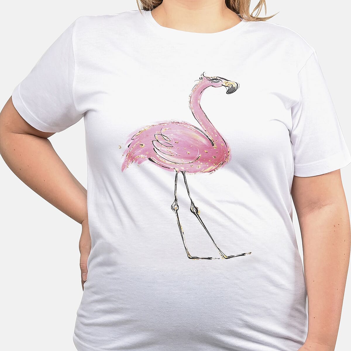 White 100% Cotton Flamingo Print T-Shirt (S-L) image number 3
