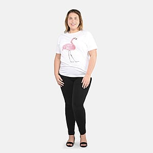 White 100% Cotton Flamingo Print T-Shirt (L-XXL)