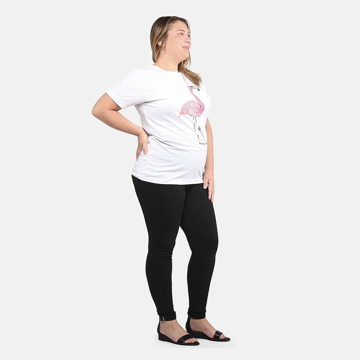 White 100% Cotton Flamingo Print T-Shirt (L-XXL) image number 2
