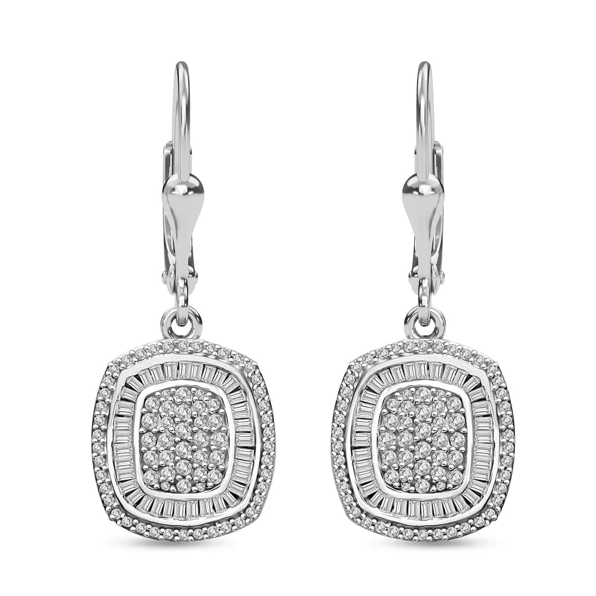 White Diamond 1.00 ctw Art and Deco Lever Back Earrings in Rhodium Over Sterling Silver image number 0