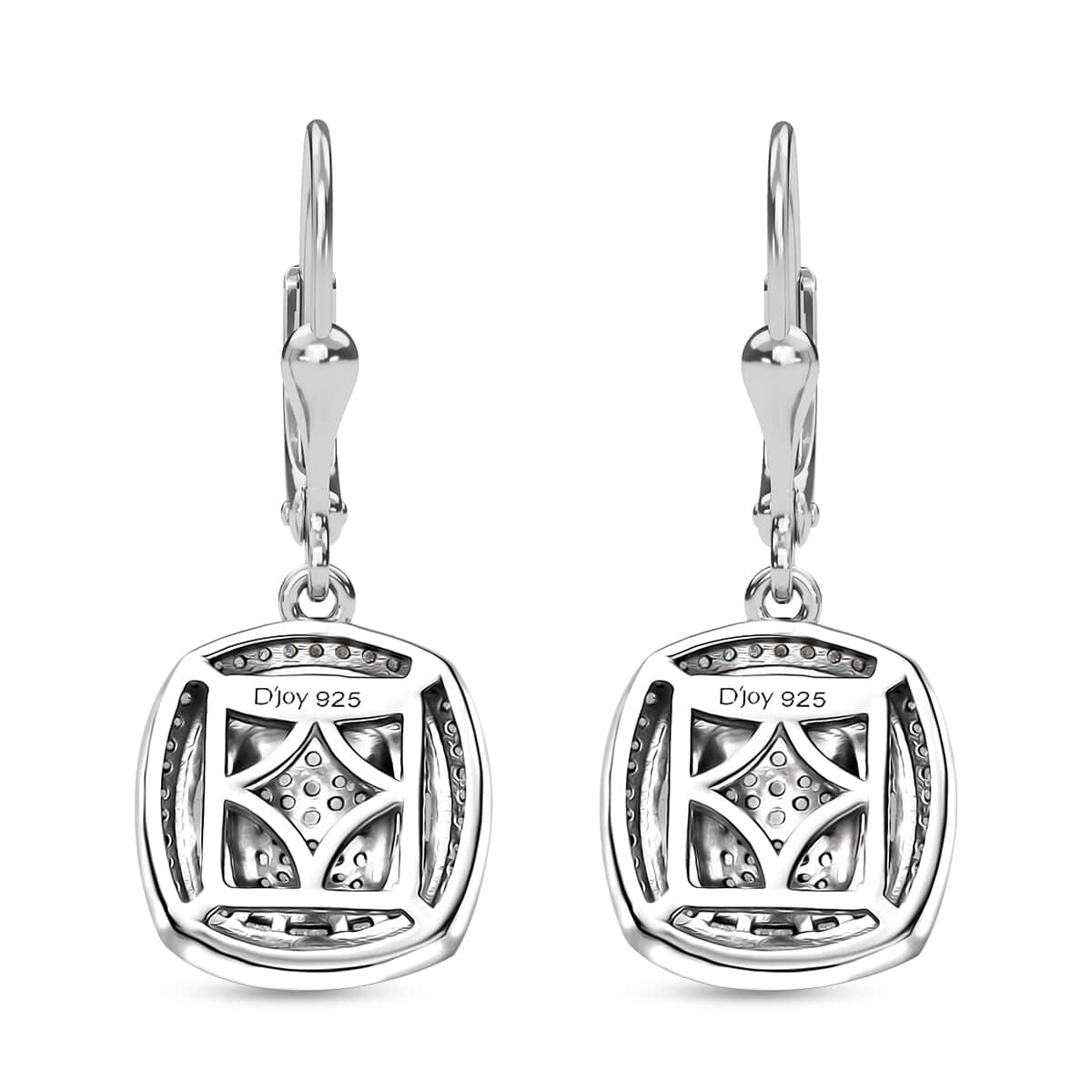 White Diamond 1.00 ctw Art and Deco Lever Back Earrings in Rhodium Over Sterling Silver image number 3