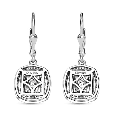 White Diamond 1.00 ctw Art and Deco Lever Back Earrings in Rhodium Over Sterling Silver