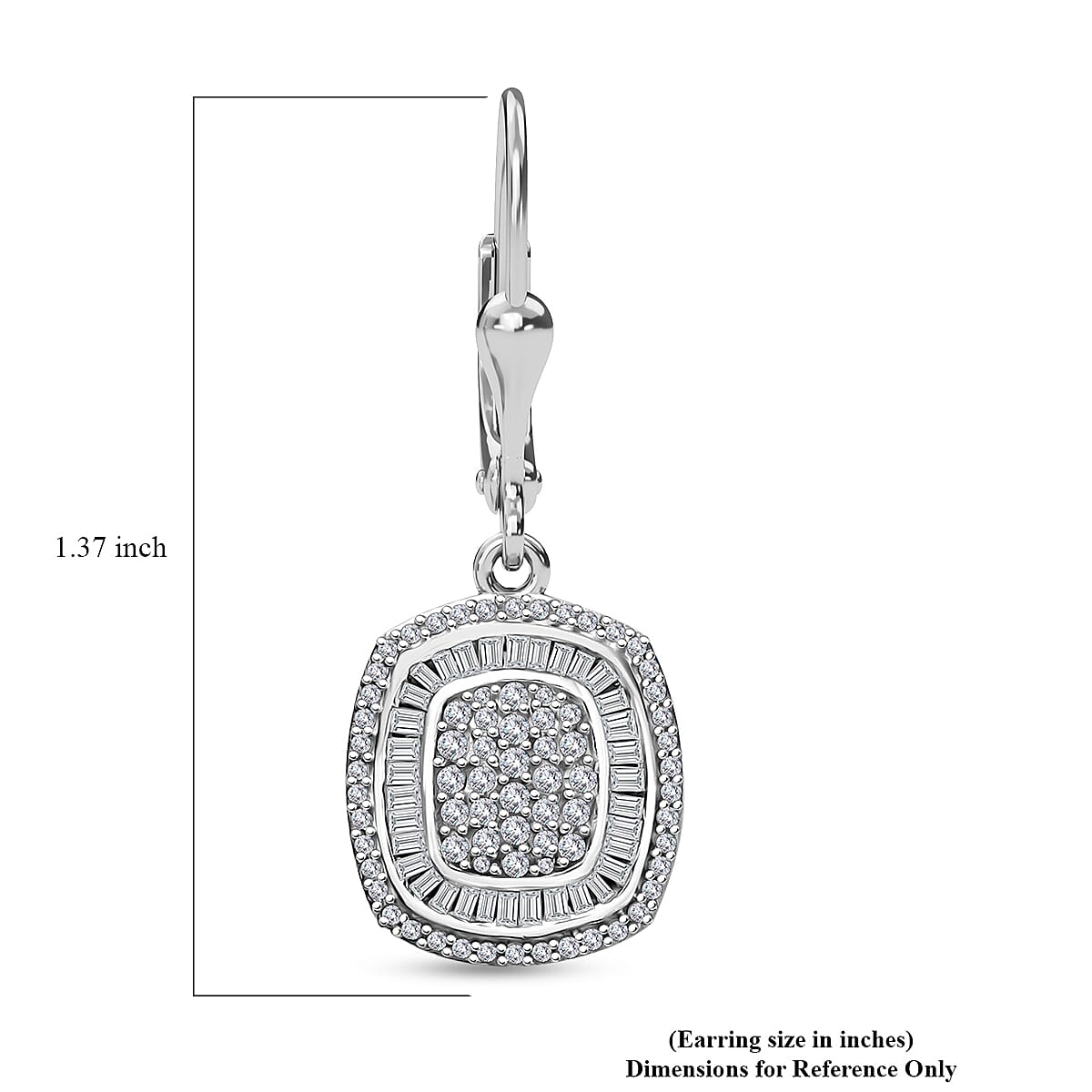 White Diamond 1.00 ctw Art and Deco Lever Back Earrings in Rhodium Over Sterling Silver
