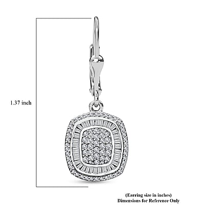 White Diamond 1.00 ctw Art and Deco Lever Back Earrings in Rhodium Over Sterling Silver