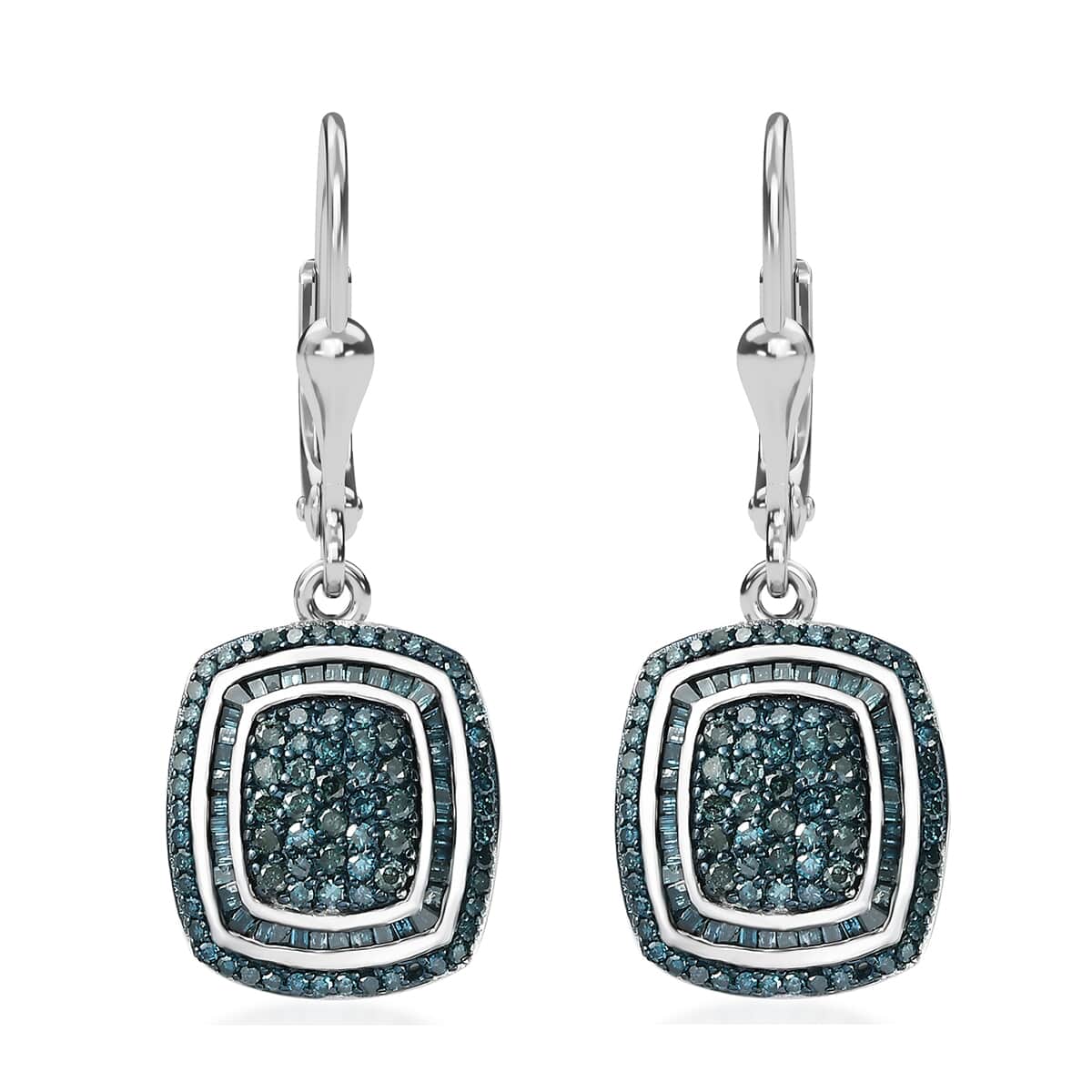 Blue Diamond 1.00 ctw Art and Deco Lever Back Earrings in Rhodium Over Sterling Silver image number 0