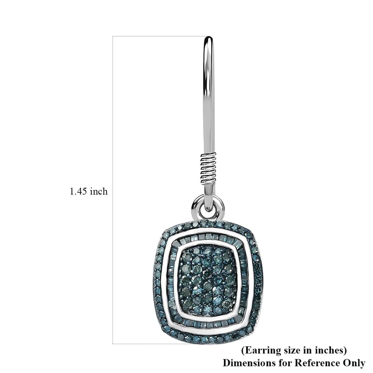 Blue Diamond 1.00 ctw Art and Deco Lever Back Earrings in Rhodium Over Sterling Silver image number 5