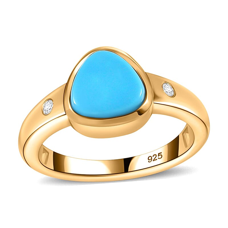 Sleeping Beauty Turquoise and Moissanite 1.35 ctw Ring in 18K Vermeil Yellow Gold Over Sterling Silver (Size 11.5)