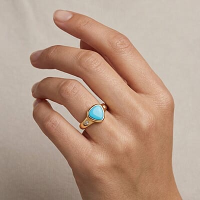Sleeping Beauty Turquoise and Moissanite 1.35 ctw Ring in 18K Vermeil Yellow Gold Over Sterling Silver (Size 11.5)