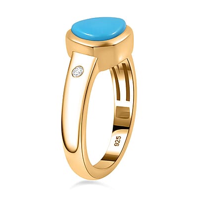 Sleeping Beauty Turquoise and Moissanite 1.35 ctw Ring in 18K Vermeil Yellow Gold Over Sterling Silver (Size 11.5)