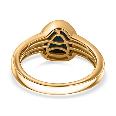 Sleeping Beauty Turquoise and Moissanite 1.35 ctw Ring in 18K Vermeil Yellow Gold Over Sterling Silver (Size 11.5)