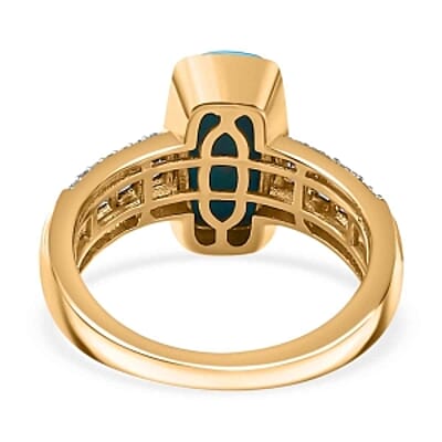 Sleeping Beauty Turquoise and White Zircon Tanzanite 3.06 ctw Ring in Vermeil Yellow Gold Over Sterling Silver (Size 10)