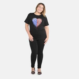 Black 100% Cotton Flag Heart Print T-Shirt (S-L)