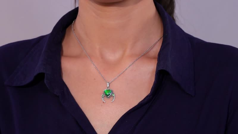 Artisan Crafted Canadian Ammolite and Chrome Diopside Pendant in Sterling Silver 0.10 ctw