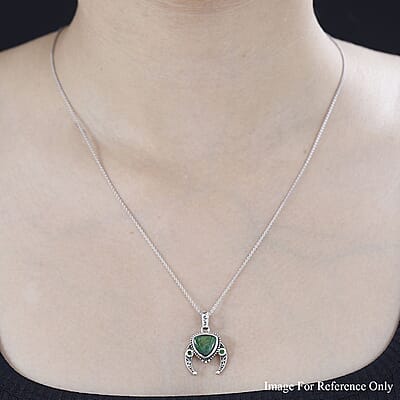 Artisan Crafted Canadian Ammolite and Chrome Diopside Pendant in Sterling Silver 0.10 ctw
