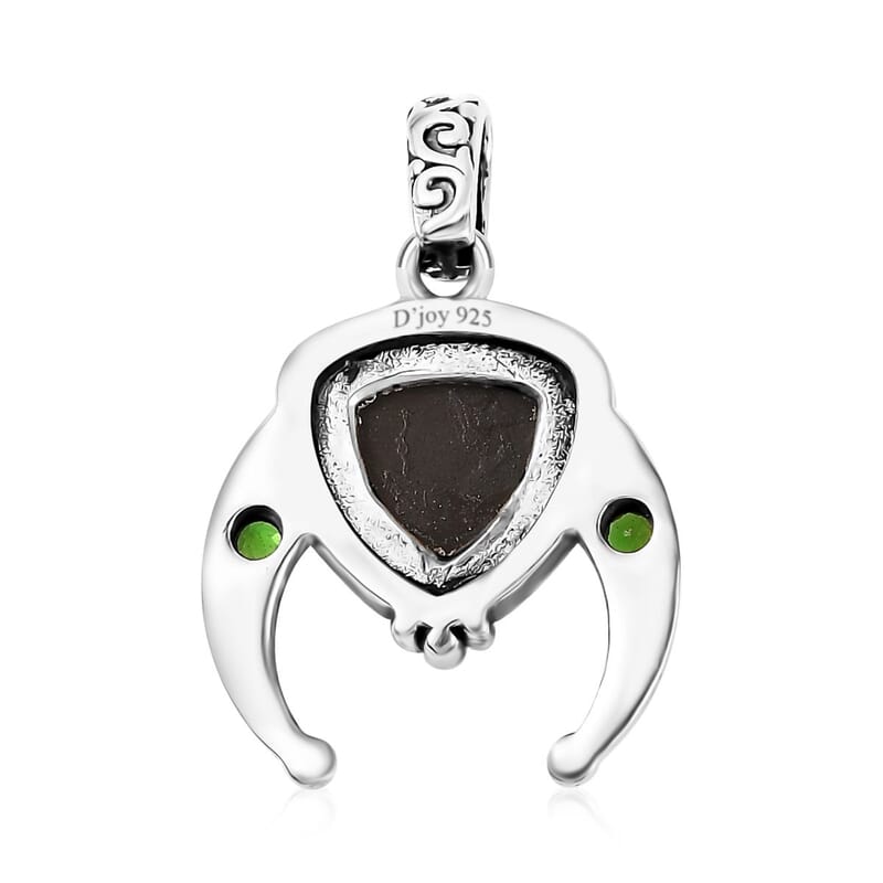 Artisan Crafted Canadian Ammolite and Chrome Diopside Pendant in Sterling Silver 0.10 ctw