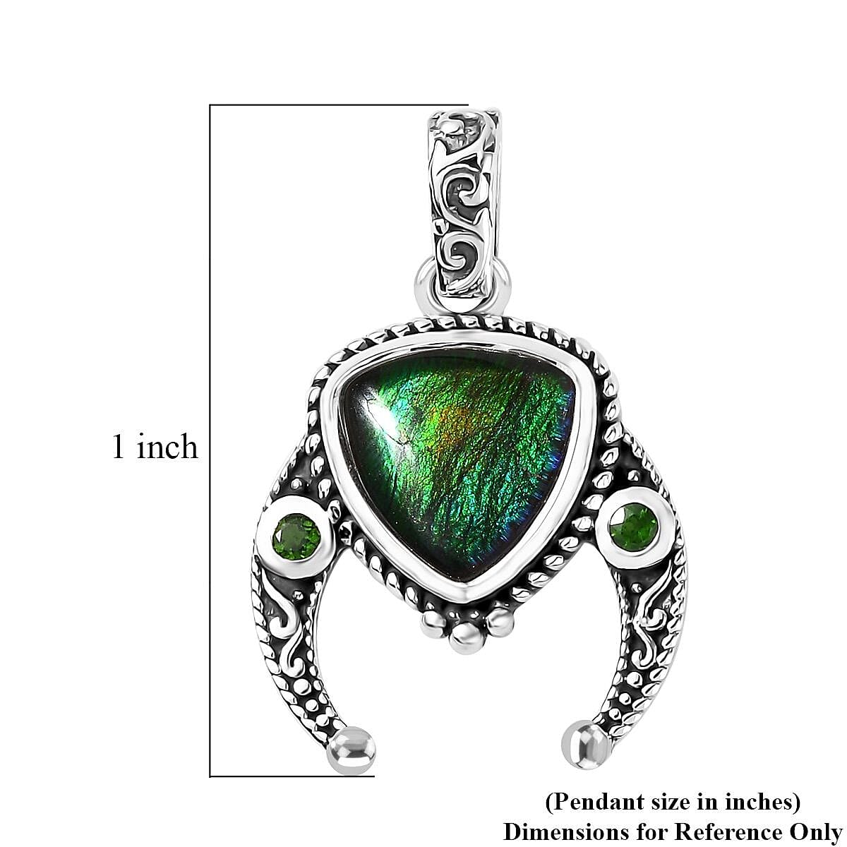 Artisan Crafted Canadian Ammolite and Chrome Diopside Pendant in Sterling Silver 0.10 ctw image number 5