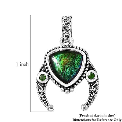 Artisan Crafted Canadian Ammolite and Chrome Diopside Pendant in Sterling Silver 0.10 ctw