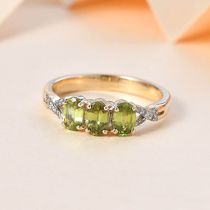 Luxoro 10K Yellow Gold Premium Sava Sphene, Diamond (G-H, I2) Ring (Size 10.0) 1.50 ctw