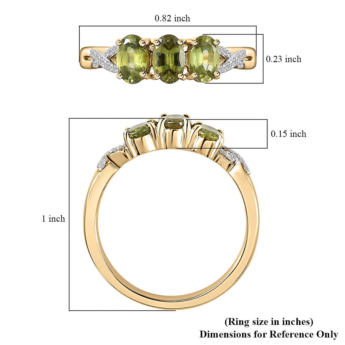 Luxoro 10K Yellow Gold Premium Sava Sphene, Diamond (G-H, I2) Ring (Size 10.0) 1.50 ctw
