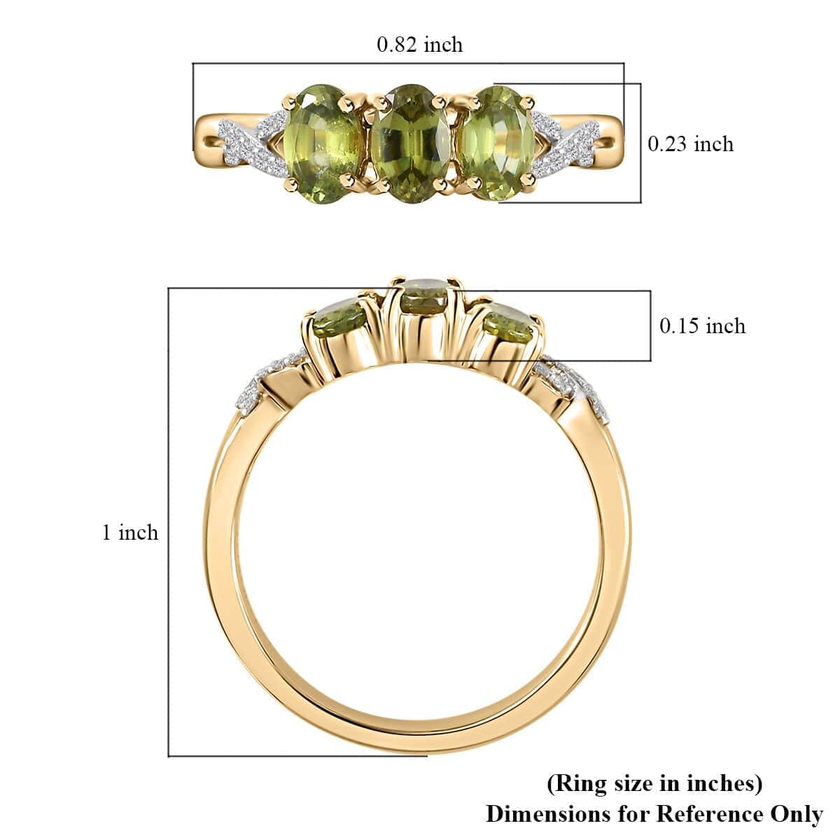 Luxoro 10K Yellow Gold Premium Sava Sphene, Diamond (G-H, I2) Ring (Size 10.0) 1.50 ctw image number 5