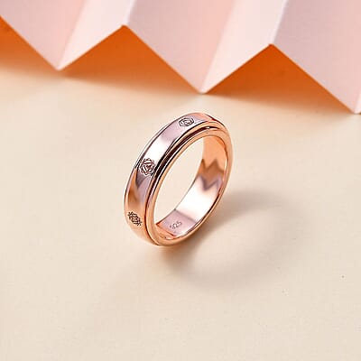 Floral Spinner Band Ring in 14K Vermeil Rose Gold Over Sterling Silver (Size 5.0) 5.20 Grams