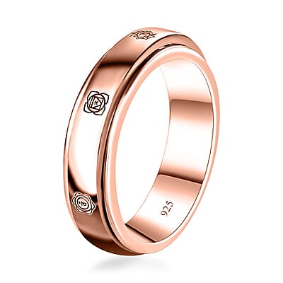 Floral Spinner Band Ring in 14K Vermeil Rose Gold Over Sterling Silver (Size 5.0) 5.20 Grams