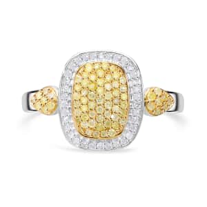 Natural Yellow and White Diamond I3 Cluster Ring in Vermeil Yellow Gold Over Sterling Silver (Size 10.0) 0.50 ctw