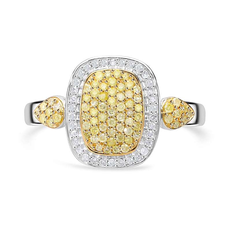 Natural Yellow and White Diamond I3 Cluster Ring in Vermeil Yellow Gold Over Sterling Silver (Size 10.0) 0.50 ctw