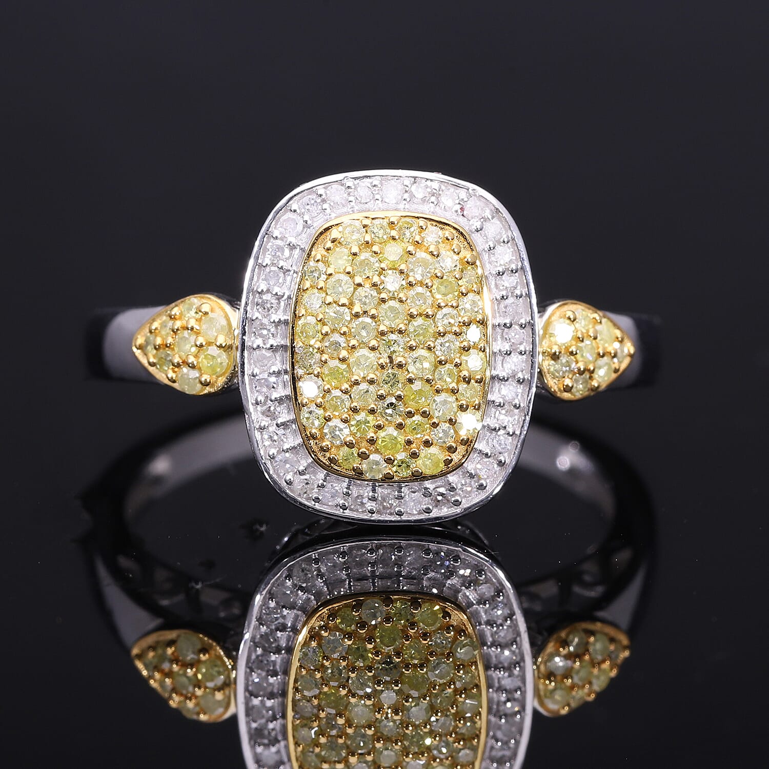 Natural Yellow and White Diamond I3 Cluster Ring in Vermeil Yellow Gold Over Sterling Silver (Size 10.0) 0.50 ctw