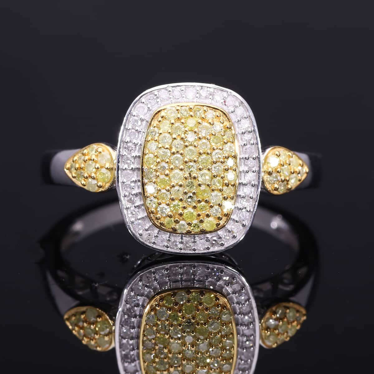 Natural Yellow and White Diamond I3 Cluster Ring in Vermeil Yellow Gold Over Sterling Silver (Size 10.0) 0.50 ctw image number 1