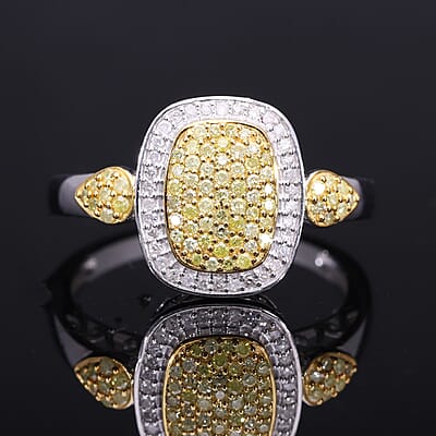 Natural Yellow and White Diamond I3 Cluster Ring in Vermeil Yellow Gold Over Sterling Silver (Size 10.0) 0.50 ctw