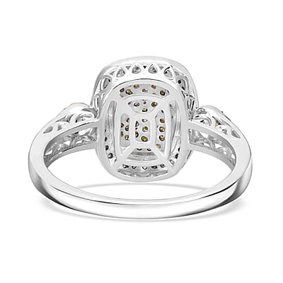 Natural Yellow and White Diamond I3 Cluster Ring in Vermeil Yellow Gold Over Sterling Silver (Size 10.0) 0.50 ctw