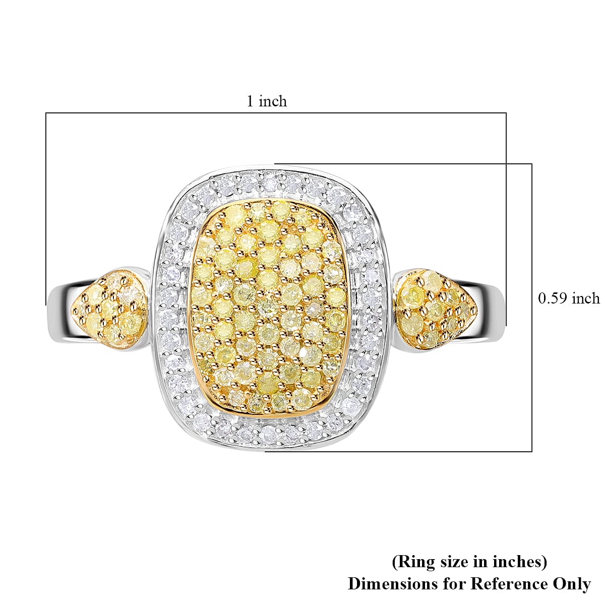 Natural Yellow and White Diamond I3 Cluster Ring in Vermeil Yellow Gold Over Sterling Silver (Size 10.0) 0.50 ctw