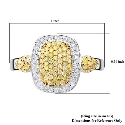 Natural Yellow and White Diamond I3 Cluster Ring in Vermeil Yellow Gold Over Sterling Silver (Size 10.0) 0.50 ctw