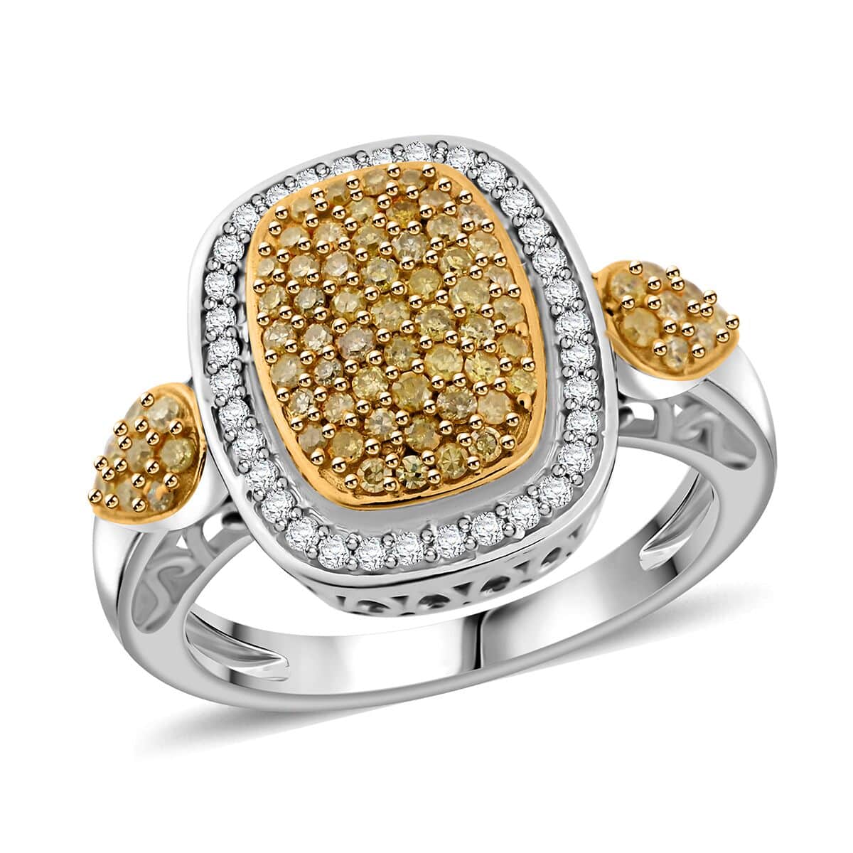 Natural Yellow and White Diamond I3 Cluster Ring in Vermeil Yellow Gold Over Sterling Silver (Size 6.0) 0.50 ctw image number 0
