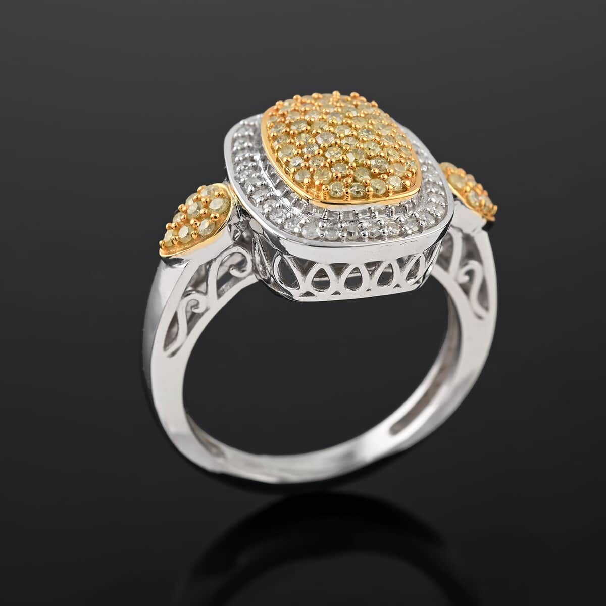 Natural Yellow and White Diamond I3 Cluster Ring in Vermeil Yellow Gold Over Sterling Silver (Size 6.0) 0.50 ctw image number 1