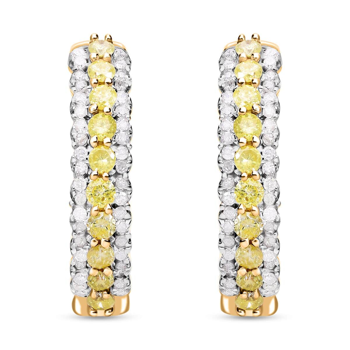 Natural Yellow and White Diamond Hoop Earrings in Vermeil Yellow Gold Over Sterling Silver 1.00 ctw image number 0